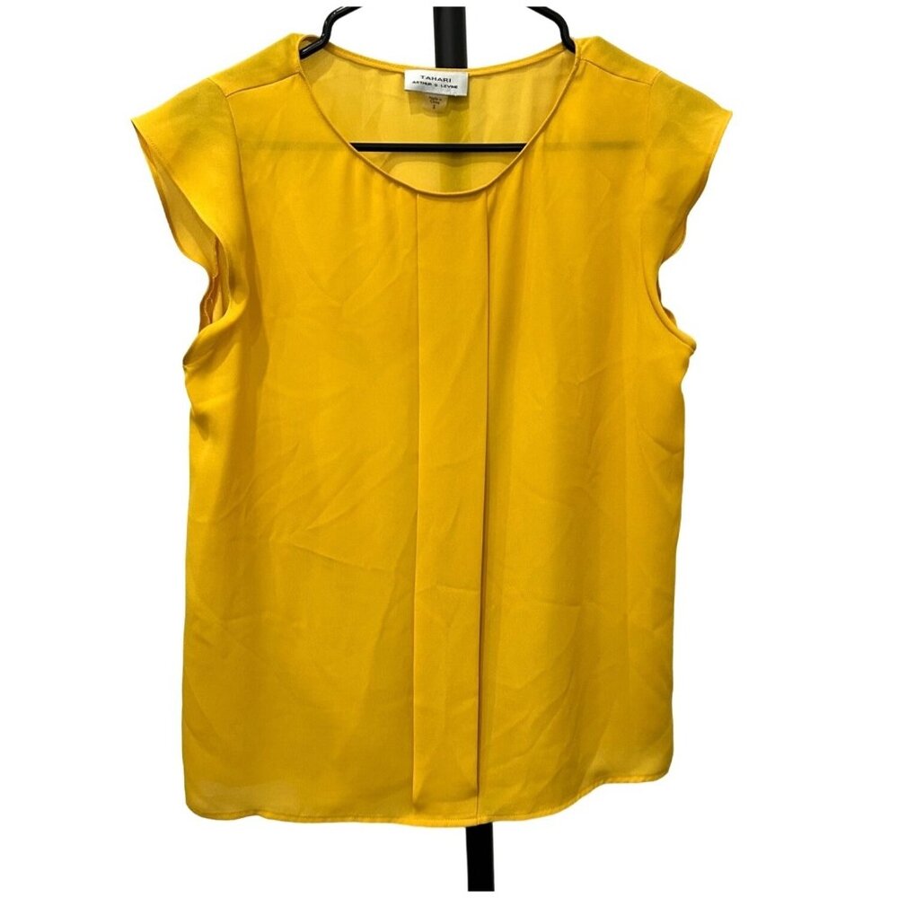 Tahari Arthur S Levine Sleeveless Yellow Blouse Top Womens Sz S